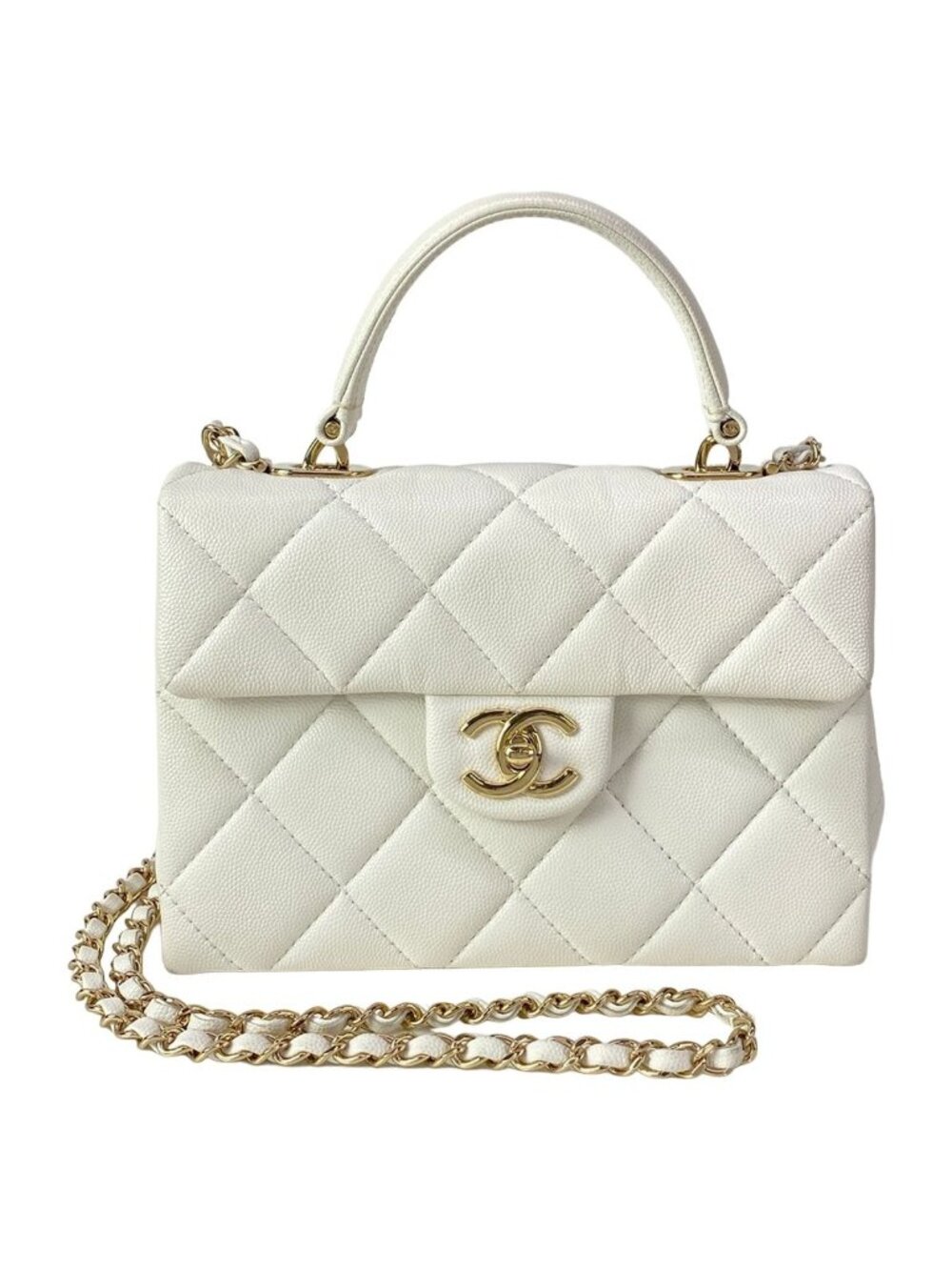 Chanel Handbag Top Handle Mini Flap Bag Quilted White